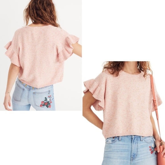 Madewell Sweaters - Madewell Light Pink Ruffle Sleeve Sweater Top